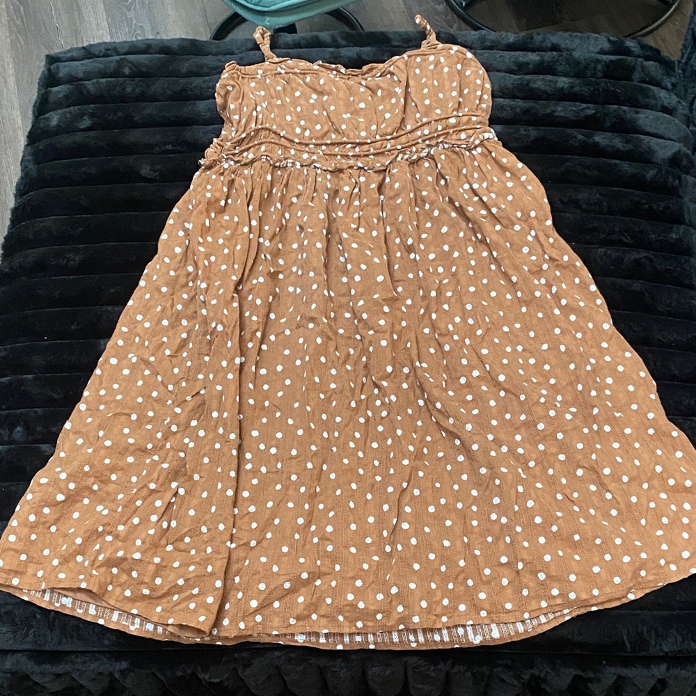 Maurices Copper Brown and White Polka Dot Dress